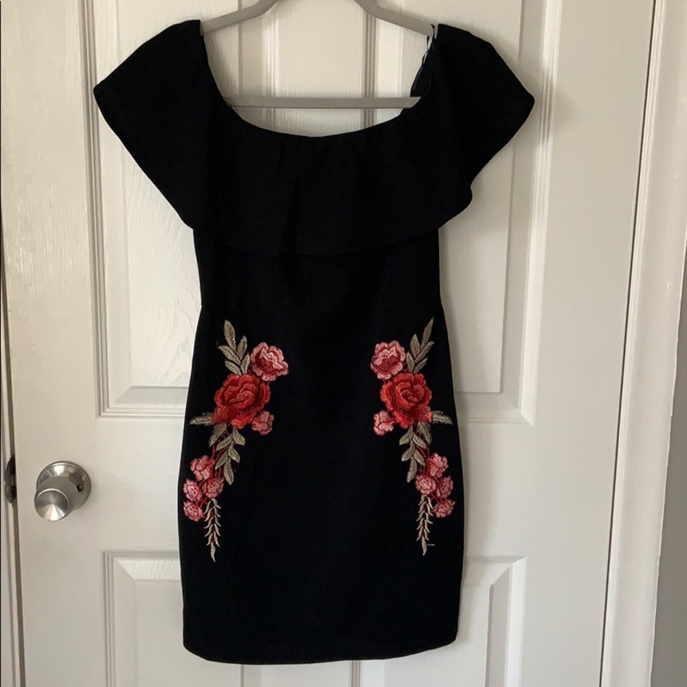 NEW Black Ruffled Off The Shoulder Dress